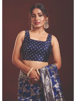 SALWAR STUDIO - Navy Blue Brocade Readymade Blouse