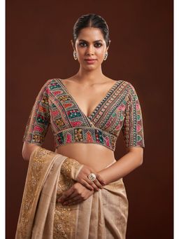 SALWAR STUDIO - Navy Blue Embroidered Readymade Blouse