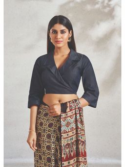 SALWAR STUDIO - Navy Blue Denim Readymade Blouse