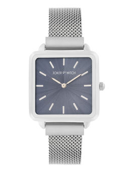 Joker and Witch - Joker & Witch Women Vintage Grey Blue Square Dial Silver Metallic Strap Watch (AMWW1100) (M)