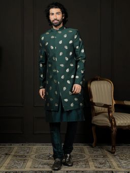 Vastramay - Mens Green Viscose Sherwani and Chudidar (Set of 2)