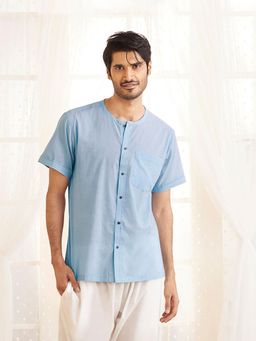 Vastramay - Mens Aqua Cotton Short Kurta