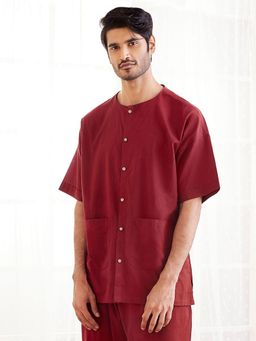 Vastramay - Mens Maroon Cotton Short Kurta