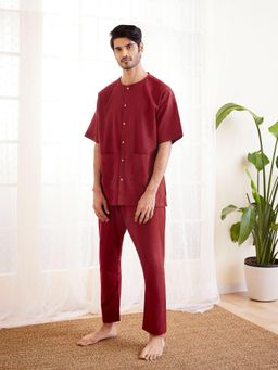 Vastramay - Mens Maroon Cotton Kurta Pyjama (Set of 2)