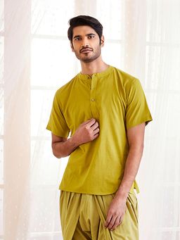 Vastramay - Mens Olive Cotton Short Kurta