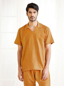 Vastramay - Mens Dusty Saffron Cotton Short Kurta