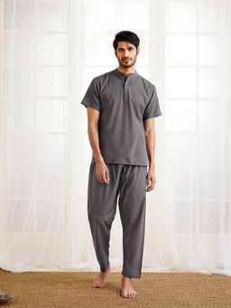Vastramay - Mens Mud Cotton Kurta Pyjama (Set of 2)
