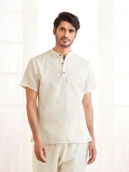 Vastramay - Mens White Cotton Short Kurta