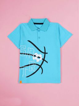 KiddoPanti - Boys Blue Soccer Ball and Sport Printed Polo T-Shirt