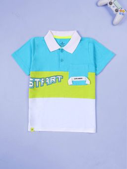 KiddoPanti - Boys Multi-Color Printed Colorblock Polo T-Shirt