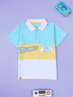 KiddoPanti - Boys Light Multi-Color Printed Colorblock Polo T-Shirt