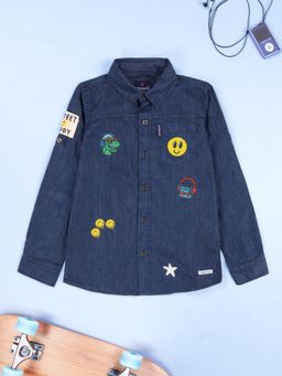 KiddoPanti - Boys Full Sleeve Printed Denim Shirt