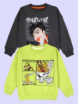 KiddoPanti - Boys Cotton Fleece Printed Sweatshirt (Pack Of 2)