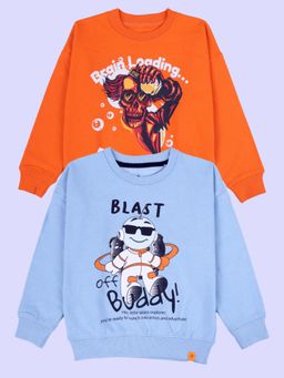 KiddoPanti - Boys Cotton Fleece Printed Sweatshirt (Pack Of 2)