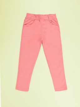 KiddoPanti - Girls Coral Solid Slim Fit Stretchable Twill Jeggings