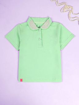 KiddoPanti - Girls Green Solid Polo T-Shirt
