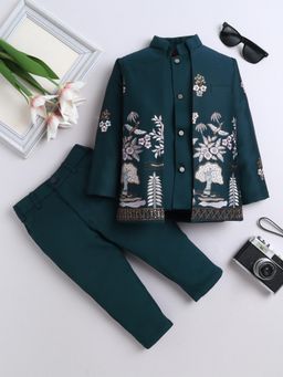 FOURFOLDS - Boys Green Sequins Embellished Waistcoat with Trouser and Jacket