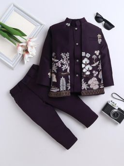 FOURFOLDS - Boys Wine Sequins Embellished Waistcoat with Trouser and Jacket