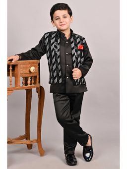 FOURFOLDS - Boys Black Velvet Sequined Embroidered Blazer and Trouser with Waistcoat
