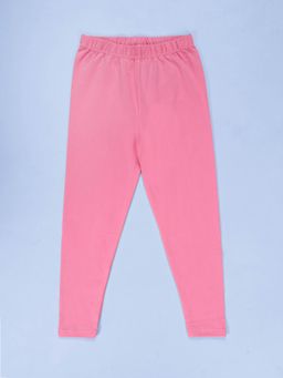 KiddoPanti - Girls Pink Solid Slim Fit Cotton Stretch Leggings