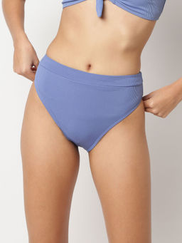Missguided - Blue Rib High Waisted High Leg Bikini Bottoms
