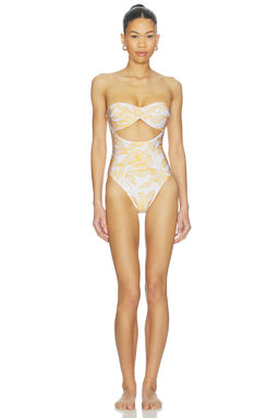 ADRIANA DEGREAS - Foliage Women's Padded Cut-Out One Piece Swimsuit Yellow