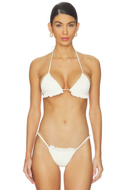AMOR MIA - Pleated Women's Halter Neck Tie-Up Bikini Top Ivory