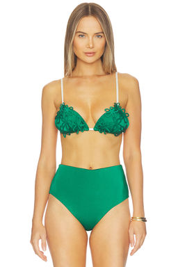 Ancora - Vea Women's Padded Floral Applique Bikini Top Green