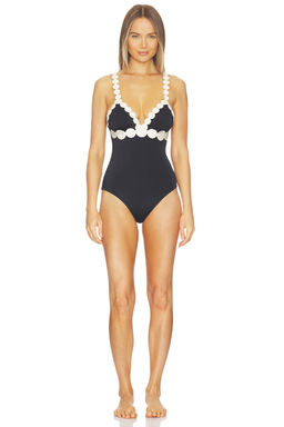 Ancora - Cora Women's Padded Scallop Trim One-Piece Swimsuit Black