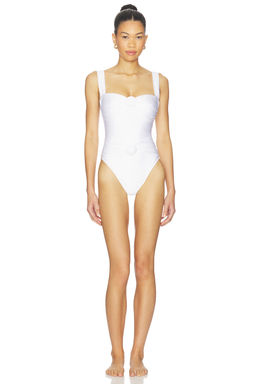Bananhot - Marella Women's Rosette Detail Tie-Up Back One-Piece Swimsuit White