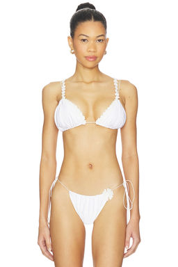 Bananhot - Orca Women's Floral Trim Tie-Up Bikini Top White