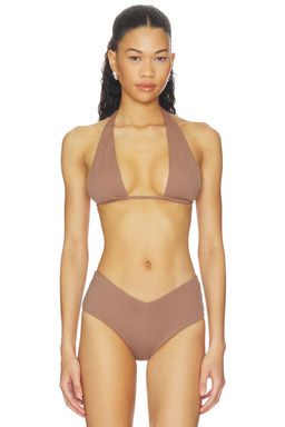 Belle Anna - Maris Women's Unpadded Halter Tie-Up Bikini Top Taupe