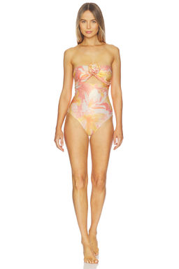 BOAMAR - Shiny Interlock Women's Cut-Out Strapless One-Piece Swimsuit Pink