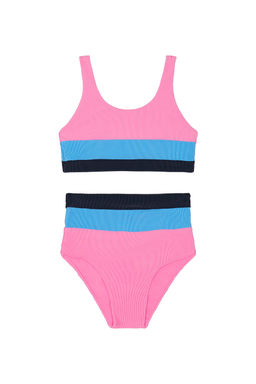 BEACH RIOT - Ribbed Women's Colorblock Two Piece Bikini Set Pink