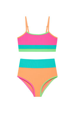 BEACH RIOT - Little Eva & Emmy Women's Ribbed Colorblock Two Piece Swim Set Aqua