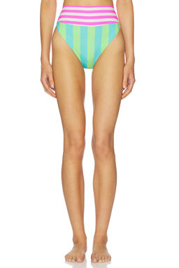 BEACH RIOT - Highway Women's High-Waist Striped Bikini Bottom Multi-Color