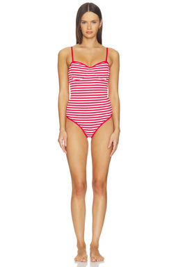 BEACH RIOT - Hayes Women's Padded Adjustable Strap One Piece Swimsuit Crimson Stripe
