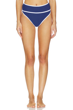 BEACH RIOT - Carlotta Women's Contrast Trim High Waist Bikini Bottom Navy Blue