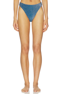 BEACH RIOT - Amarie Women's Metallic Shine High-Cut Bikini Bottom Blue