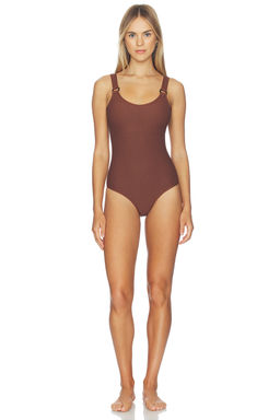 BEACH RIOT - Crochet Women's Shelf Bra One-Piece Swimsuit Brown