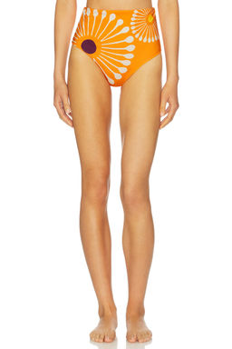 Cala de la Cruz - Elisa Women's High-Waist Printed Bikini Bottom Orange