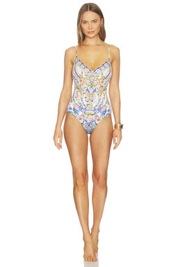Camilla - V Neck Women's Padded Rhinestone One Piece Swimsuit Multi-Color