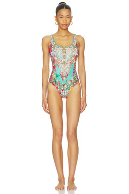 Camilla - Thick Strap Women's Padded Scoop Neck One-Piece Swimsuit Aqua