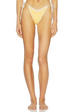 Capittana - Trinidad Flower Women's Side Tie Ruched Thong Bikini Bottom Yellow