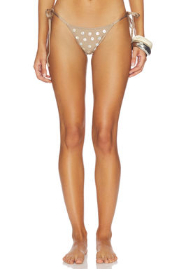 Capittana - Eve Buttons Women's Side Tie Ruched Thong Bikini Bottom Brown
