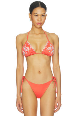Cleobella - Seraphine Women's Halter Tie-Up Triangle Bikini Top Orange