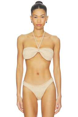 DEVON WINDSOR - Finn Women's Padded Tie-Up Bandeau Bikini Top Beige