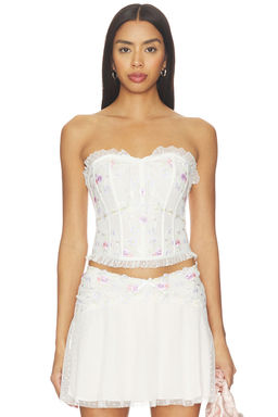 For Love & Lemons - Spring Blossom Women's Strapless Lace-Up Boned Corset White