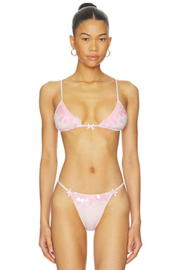 For Love & Lemons - Louise Women's Unpadded Halter Neck Bikini Top Pink
