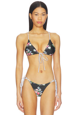 Frankies Bikinis - June Satin Women's Unpadded Front Tie Bikini Top Bouquet